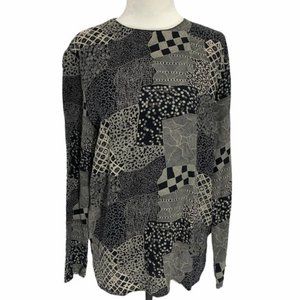 Nora Noh Silk Blouse Grey/Black Blouse Top Size M